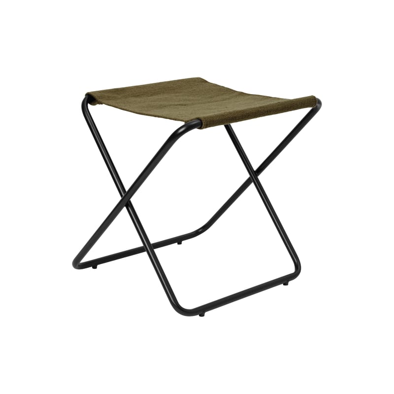 Furniture - Stools - Desert folding stool textile green / Recycled plastic bottles - Black structure - Ferm Living - Black metal / Plain Olive Fabric - Powder coated steel, Recycled fabric