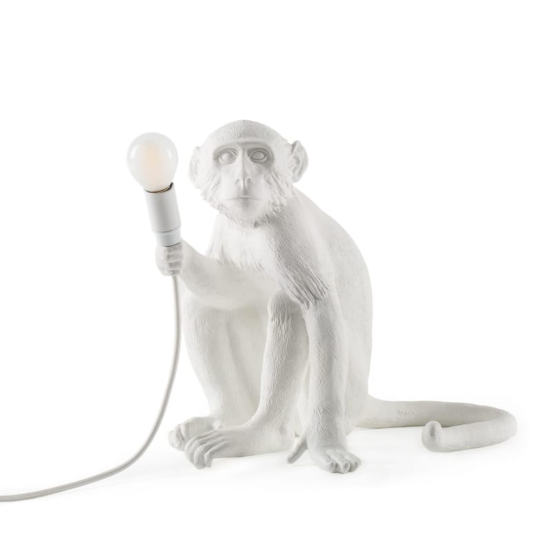 Luminaire - Lampes de table - Lampe d\'extérieur Monkey Sitting plastique blanc / Outdoor - H 32 cm - Seletti - Blanc - Résine