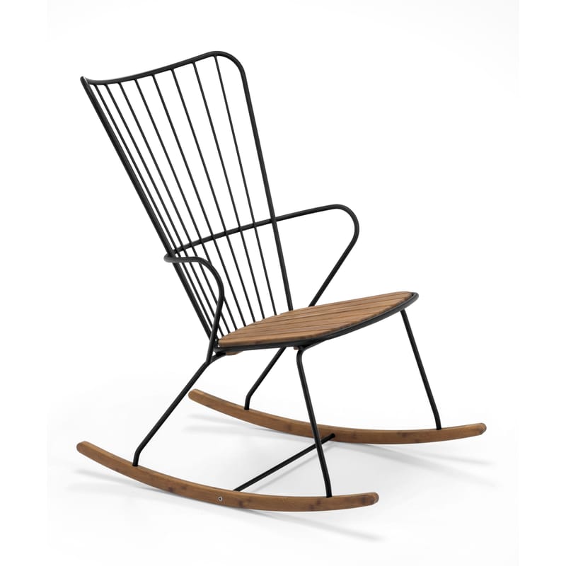 Mobilier - Fauteuils - Rocking chair Paon métal noir bois naturel / bambou - Houe - Noir - Acier revêtement poudre, Bambou
