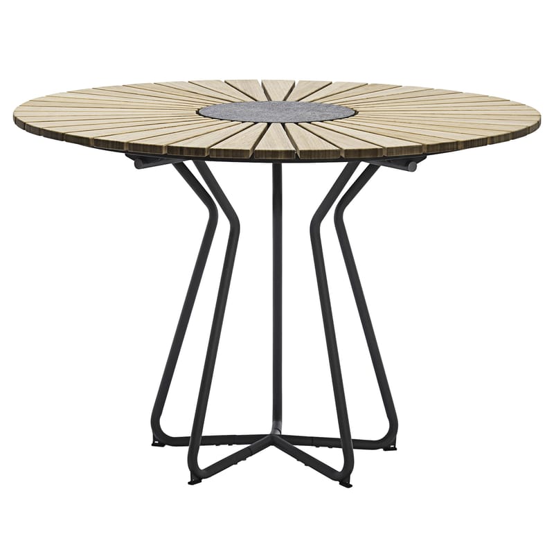 Outdoor - Garden Tables - Circle Round table grey natural wood Ø 110 cm - Houe - Bamboo / Grey feet - Bamboo, Epoxy lacquered metal, Granite