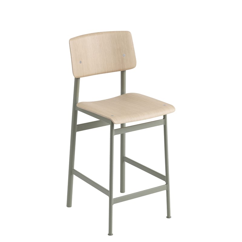 Mobilier - Tabourets de bar - Chaise de bar Loft bois naturel / H 65 cm - Muuto - Vert poudré / Chêne - Acier laqué époxy, Contreplaqué de chêne verni