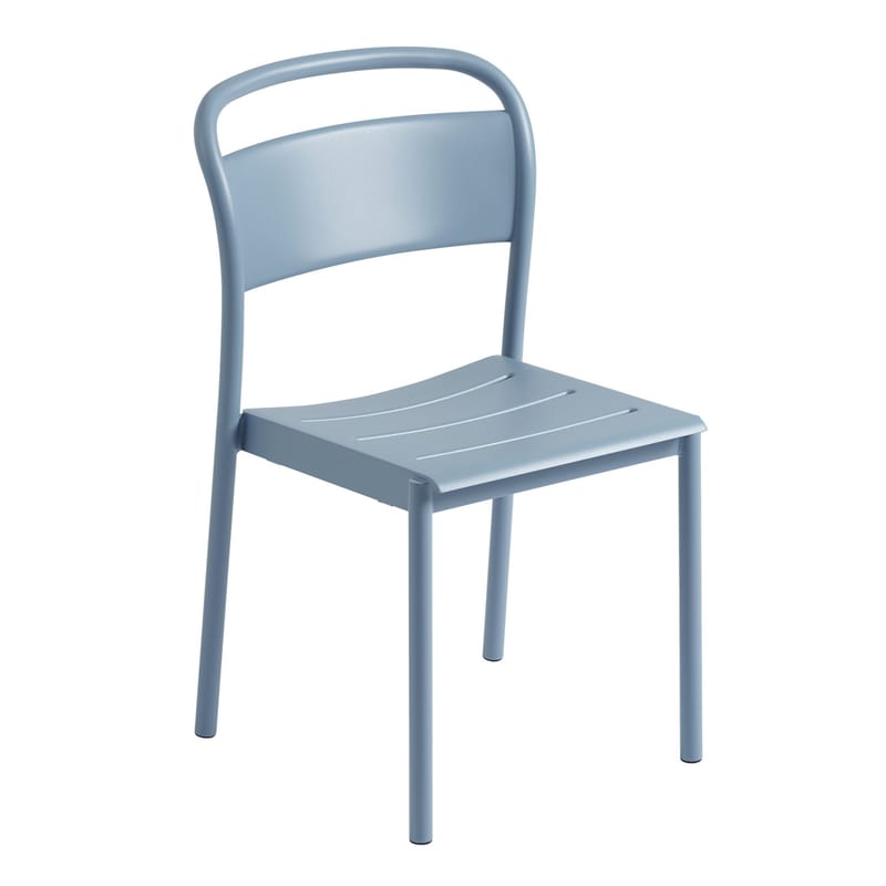 Mobilier - Chaises, fauteuils de salle à manger - Chaise empilable Linear métal bleu - Muuto - Bleu clair - Acier revêtement poudre