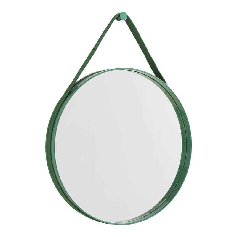 Décoration - Miroirs - Miroir mural Strap n°2 métal vert / Ø 50 cm - Sangle en tissu - Hay - Vert - Acier laqué, Tissu polyester, Verre