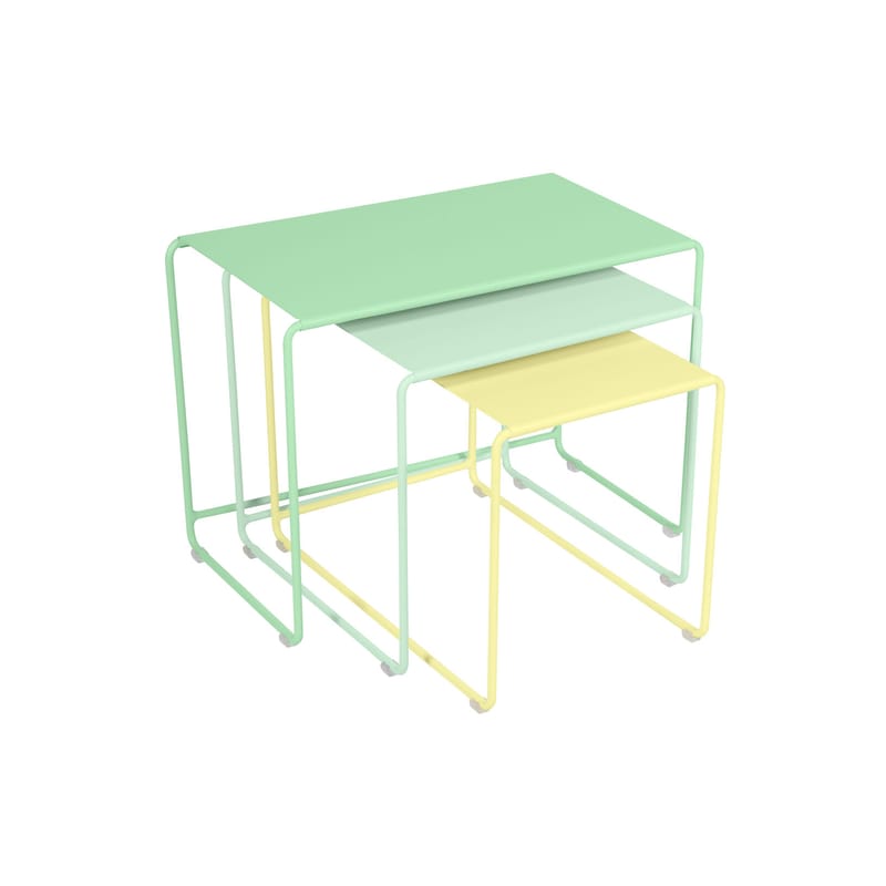 Furniture - Coffee Tables - Oulala Nested tables metal multicoloured / Set of 3 - 55 x 30 x H 40 cm - Fermob - Opaline green / Frosted mint / Frosted lemon - Steel