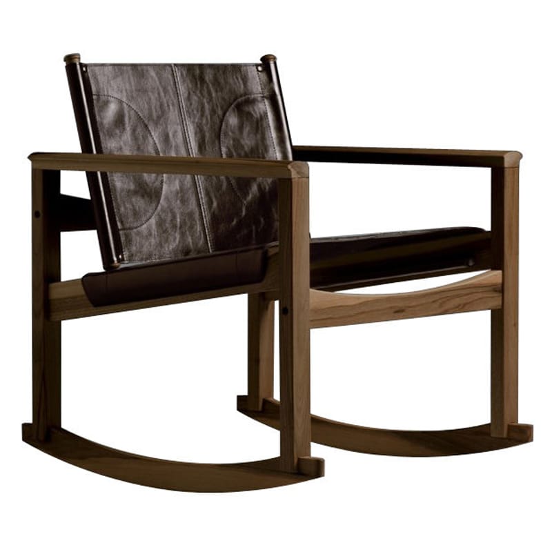 Möbel - Lounge Sessel - Schaukelstuhl Peglev leder braun holz natur - Objekto - Korpus aus lackiertem Nussbaumholz / Lederbezug makassar - Leder, Nussbaum