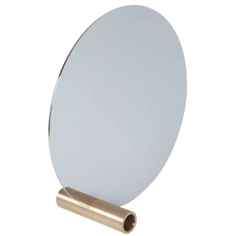Interni - Specchi - Specchio da appoggiare Disque oro specchio metallo / Ø 30 cm - L\'atelier d\'exercices - Specchio / Base ottone - Inox lucidato, Ottone massiccio