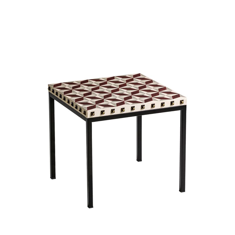 Mobilier - Tables basses - Table d\'appoint Not a Harem - Cross tissu multicolore / 45 x 45 x H 40 cm - Coton imprimé - Moroso - Cross / Tons bordeaux - Acier, Aggloméré mélaminé avec revêtement en canvas de coton