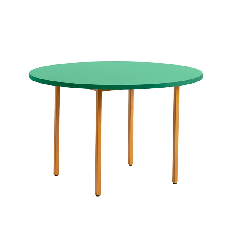 Mobilier - Tables - Table ronde Two-Colour  / Ø 120 cm - MDF Valchromat® - Hay - Plateau vert menthe / Piètement ocre - Acier laqué, MDF Valchromat®