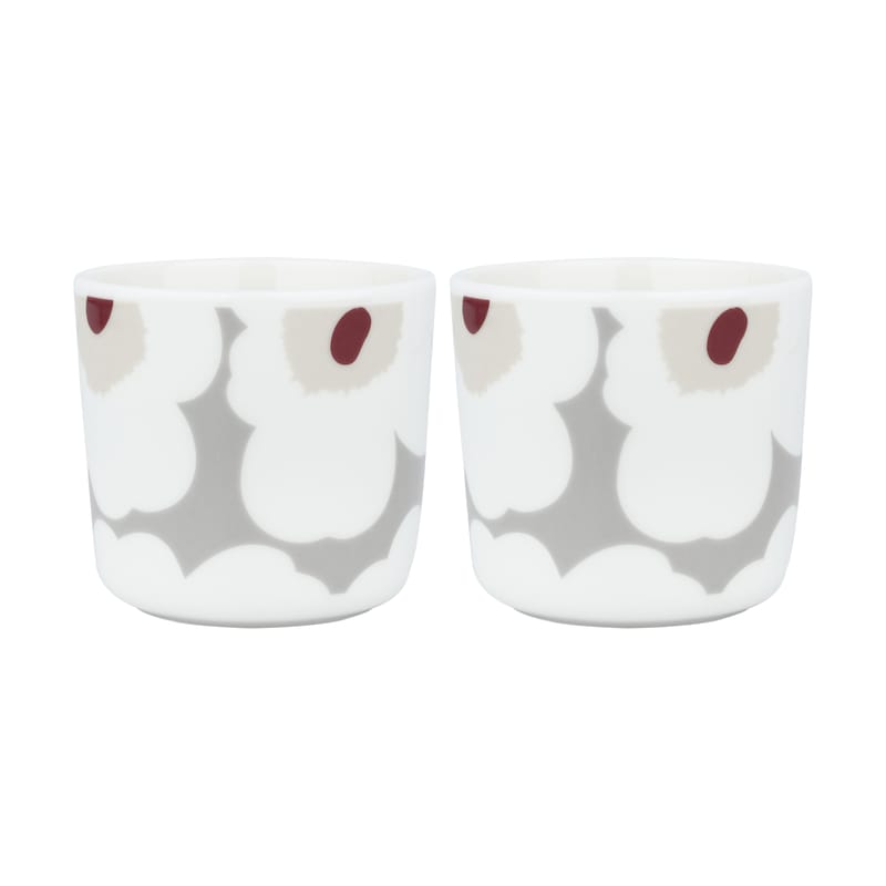 Table et cuisine - Tasses et mugs - Tasse à café Unikko céramique gris / Sans anse - Set de 2 - Marimekko - Unikko / Gris clair, rouge - Grès