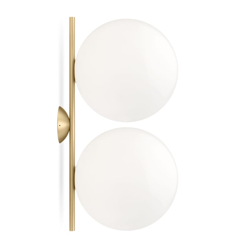 Lighting - Wall Lights - IC Double 1 Wall light glass white gold metal / Ceiling light - l 42 cm, Ø 20 cm - Flos - Brass / White - Blown glass, Steel with brass finish