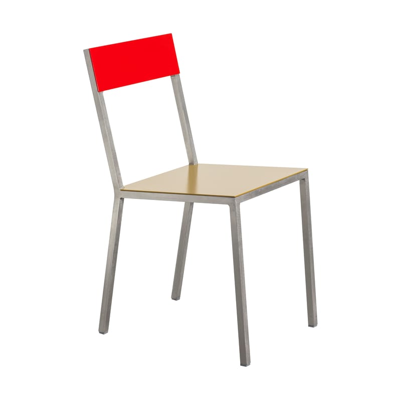 Mobilier - Chaises, fauteuils de salle à manger - Chaise Alu Chair métal jaune rouge / Aluminium - valerie objects - Assise Curry / Dossier rouge - Aluminium