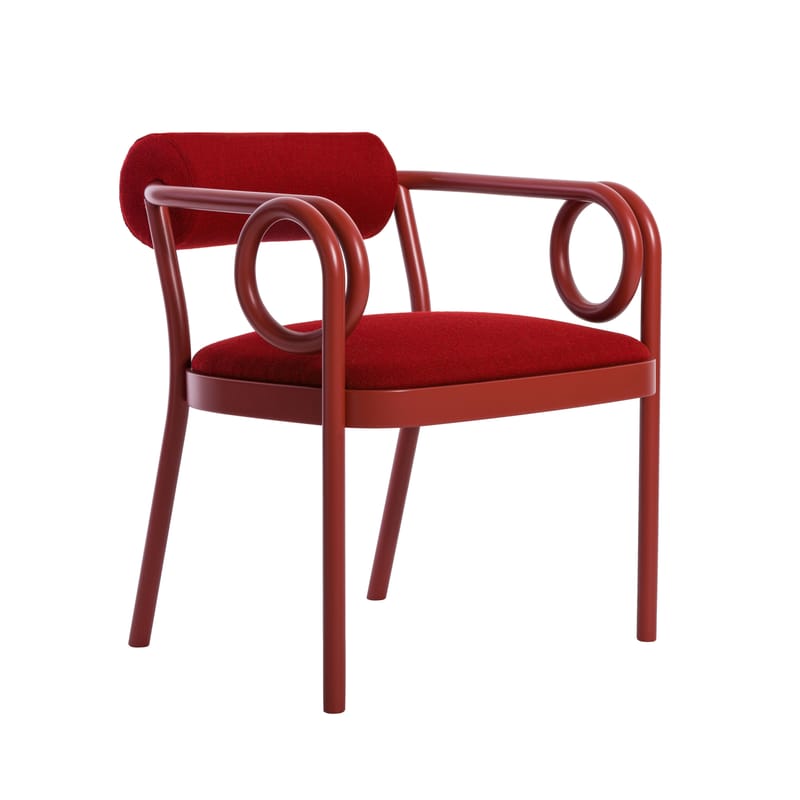 Mobilier - Chaises, fauteuils de salle à manger - Fauteuil rembourré Loop tissu bois rouge / hêtre courbé - Wiener GTV Design - Rouge Carmin (D26) / Tissu rouge (Kvadrat Vidar 653) - Hêtre cintré, Mousse, Tissu Kvadrat