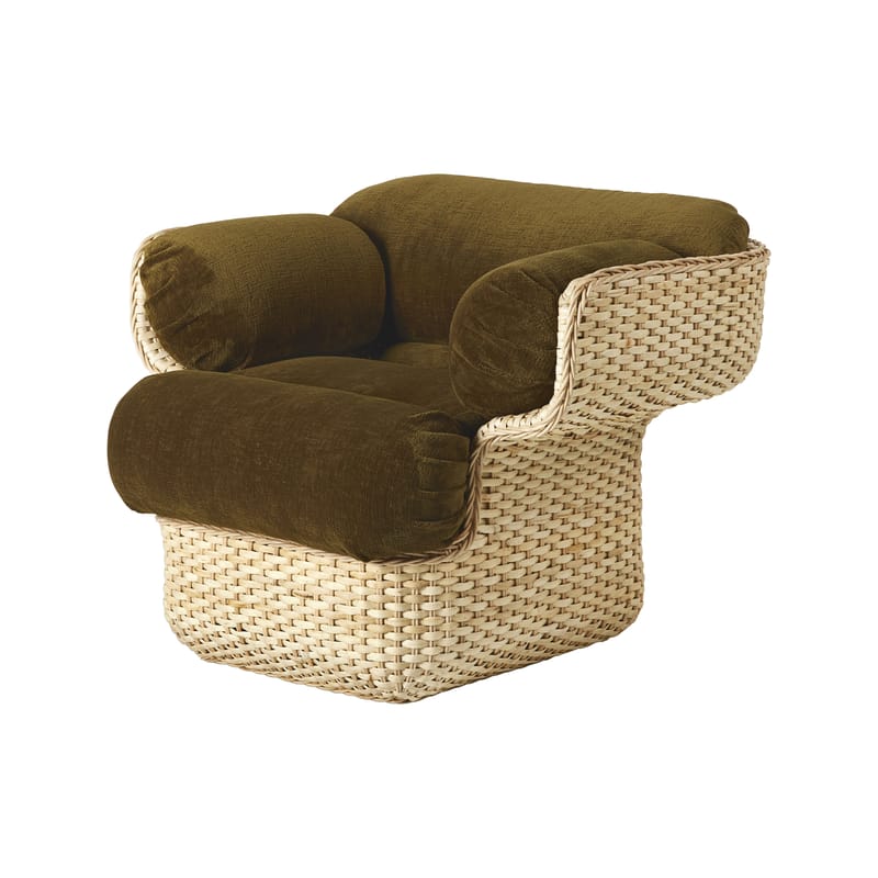 Möbel - Lounge Sessel - Gepolsterter Sessel Basket textil faser grün beige holz natur / By Joe Colombo (1967) - Gubi - Grün (Mumble glamour 40) -  Ouate, Gewebe, Rattan, Schaumstoff