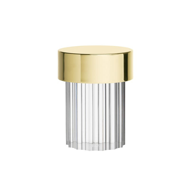 Luminaire - Lampes de table - Lampe sans fil rechargeable Last Order verre transparent / INDOOR - Ø 10 x H 14 cm - Flos - Strié / Laiton & transparent - Métal, Verre