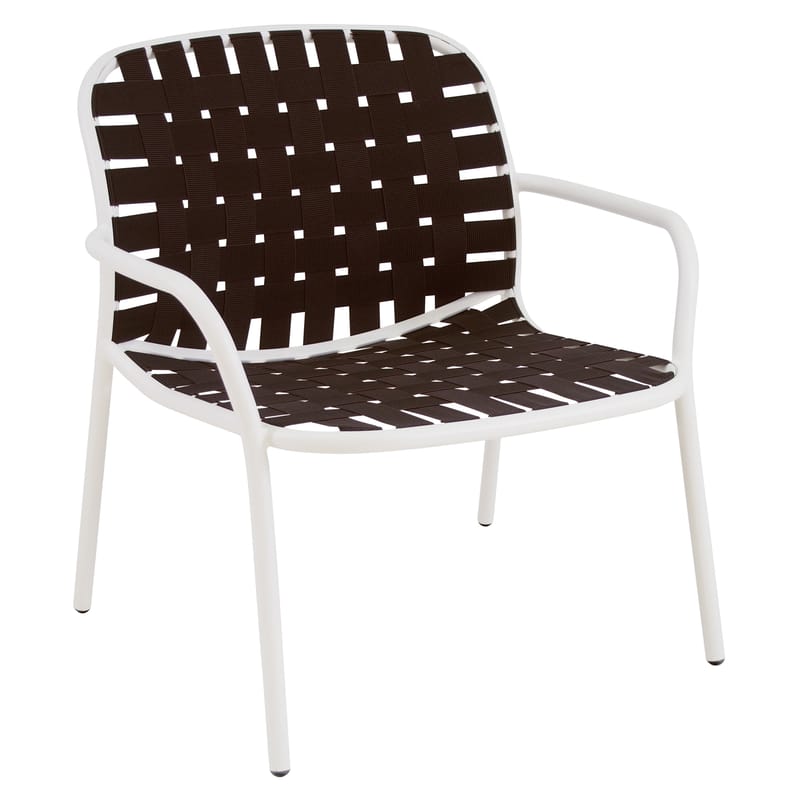 Furniture - Armchairs - Yard Low armchair textile brown Elastic straps - Emu - White / Grey straps - Elastic straps, Varnished aluminium