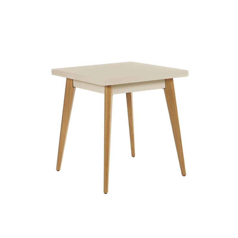 Mobilier - Tables - Table carrée 55 métal blanc / Pieds chêne - 70 x 70 cm - Tolix - Ivoire (mat fine texture) / Chêne - Acier laqué, Chêne massif PFC
