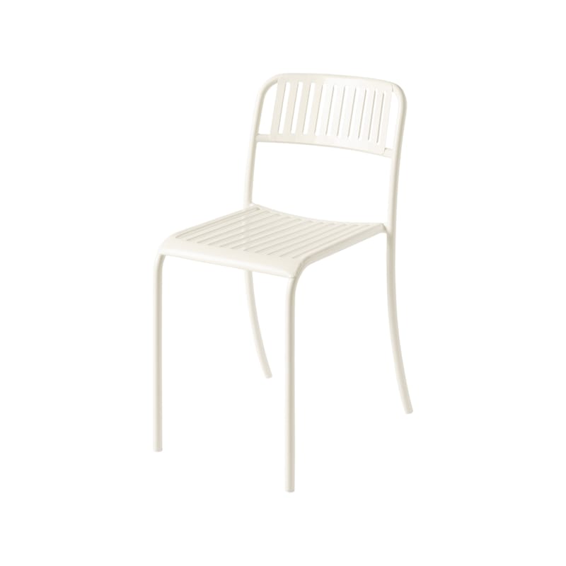 Jardin - Chaises de jardin - Chaise empilable Patio Lames métal blanc / Lattes - Tolix - Blanc perle - Acier inoxydable
