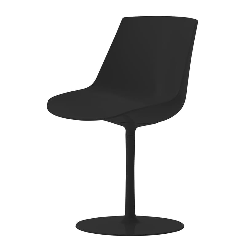Mobilier - Chaises, fauteuils de salle à manger - Chaise pivotante Flow plastique noir / Pied central - MDF Italia - Noir brillant - Aluminium laqué, Polycarbonate