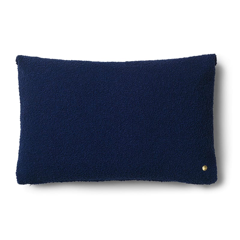 Décoration - Coussins - Coussin Clean tissu bleu / Laine bouclée - 60 x 40 cm - Ferm Living - Bleu profond - Coton, Laine bouclée