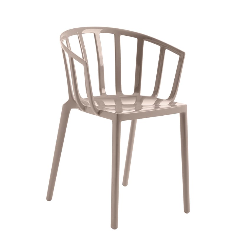 Mobilier - Chaises, fauteuils de salle à manger - Fauteuil empilable Generic AC Venice plastique beige / brillant - Kartell - Tourterelle brillant - Polycarbonate