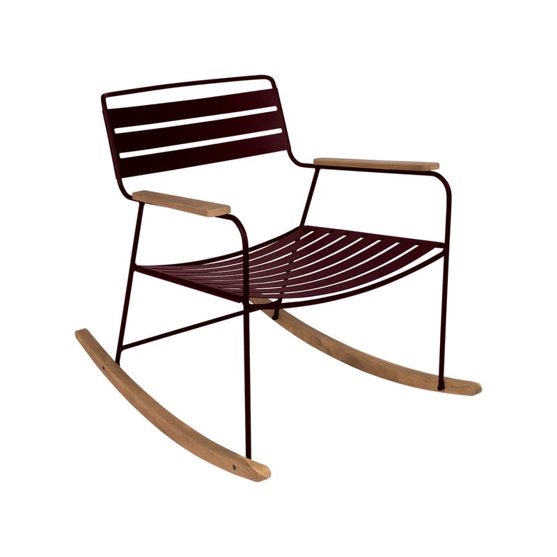 Mobilier - Fauteuils - Rocking chair Surprising / teck - Fermob - Cerise noire - Acier, Teck