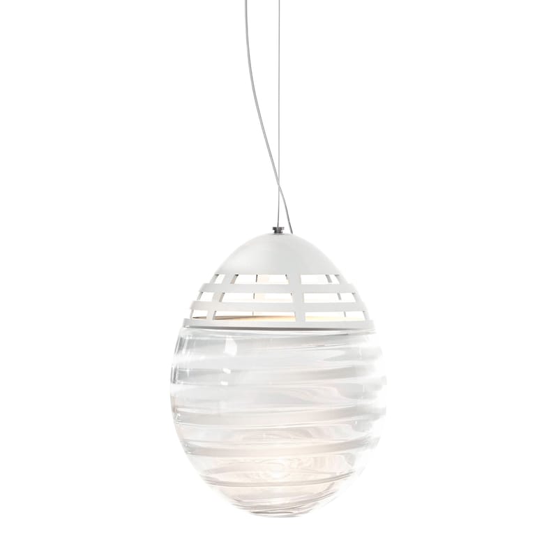 Luminaire - Suspensions - Suspension Incalmo LED verre blanc transparent / Ø24 x H32 cm - Artemide - Bandes blanches / Transparent - Aluminium peint, Verre soufflé