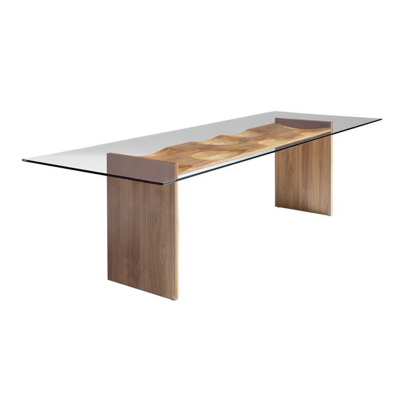 Mobilier - Tables - Table rectangulaire Ripples verre transparent bois naturel / 250 x 100 cm - 5 essences de bois - Horm - Transparent / Bois - Contreplaqué, Verre