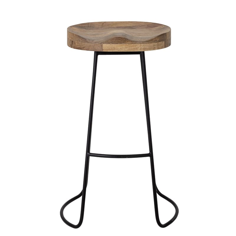 Furniture - Bar Stools - Nature Bar stool natural wood / Wood & metal - H 73 cm - Bloomingville - Natural wood / Black - Mango tree, Painted iron