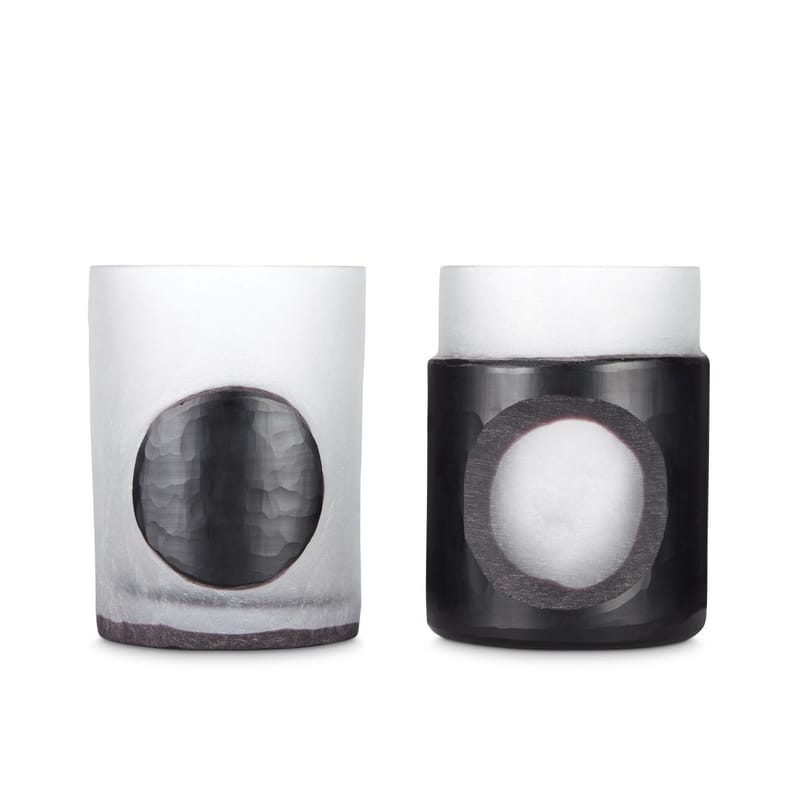 Decoration - Candles & Candle Holders - Carved Small Candle holder glass black / Set of 2 - Tom Dixon - Black - Mouth blown glass