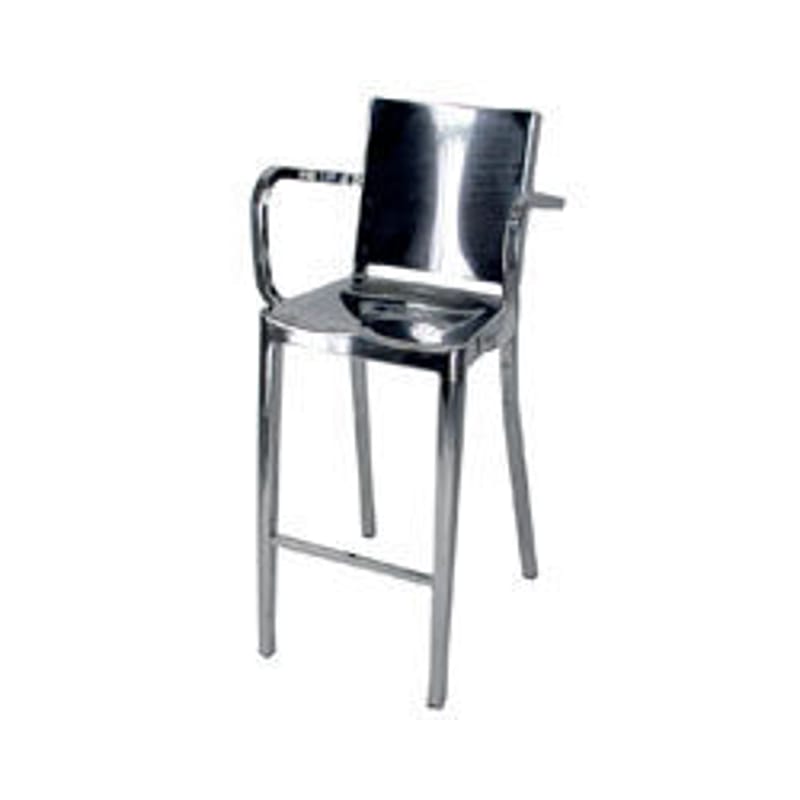 Mobilier - Tabourets de bar - Chaise de bar Hudson Indoor métal / Accoudoirs - Alu poli - H 75 cm - Emeco - Alu poli (indoor) - Aluminium poli recyclé