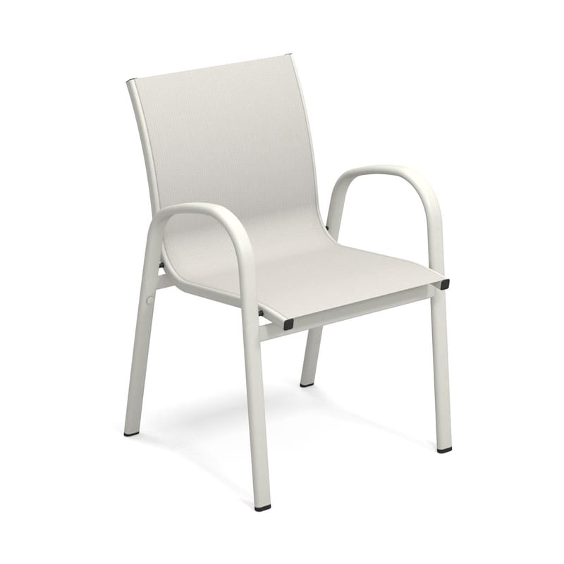 Mobilier - Chaises, fauteuils de salle à manger - Fauteuil empilable Holly tissu blanc - Emu - Toile blanche / Structure blanche - Aluminium, Tissu outdoor