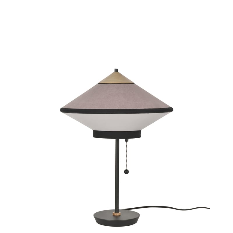 Luminaire - Lampes de table - Lampe de table Cymbal tissu rose / Ø 35 cm - Velours - Forestier - Rose poudré - Chêne, Métal laqué, Tissu coton tissé, Velours