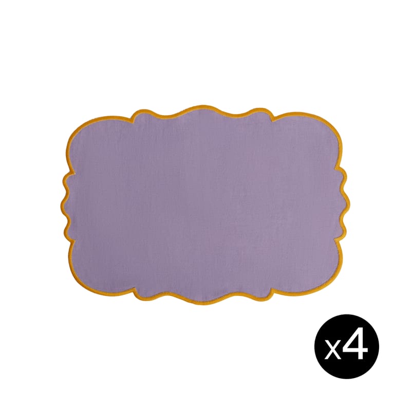Linge de maison - Linge de table - Set de table Smerlo tissu violet / Set de 4 - 33 x 48 cm - Bitossi Home - Lilas / Bord ocre - Coton, Lin