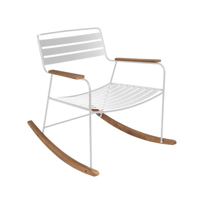 Mobilier - Fauteuils - Rocking chair Surprising métal blanc / teck - Fermob - Blanc coton - Acier, Teck