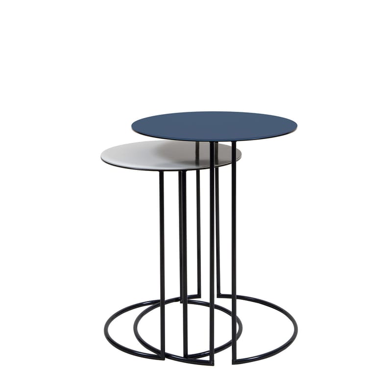 Mobilier - Tables basses - Tables gigognes Tokyo métal bleu beige / Ø 40 & Ø 34 cm - Maison Sarah Lavoine - Bleu Sarah & crème - Acier thermolaqué