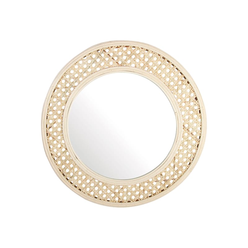 Decoration - Mirrors - Cannage rond Wall mirror cane & fibres beige natural wood / Ø 38 cm - & klevering - Natural - Glass, Rottan teak