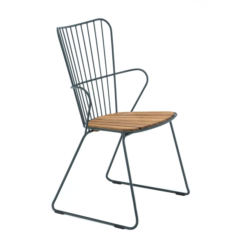 Mobilier - Chaises, fauteuils de salle à manger - Fauteuil Paon métal vert bois naturel / bambou - Houe - Fauteuil / Vert sapin - Acier revêtement poudre, Bambou