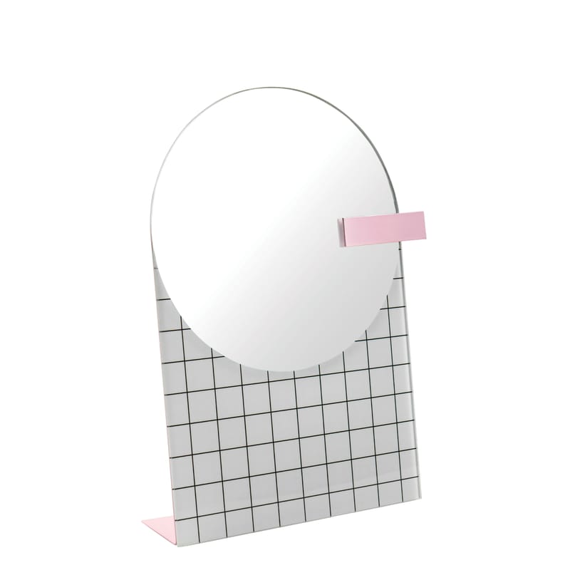 Accessoires - Accessoires salle de bains - Miroir à poser The Pool métal blanc / L 20 x H 27 cm - Doiy - Blanc & Rose - Fer, Miroir