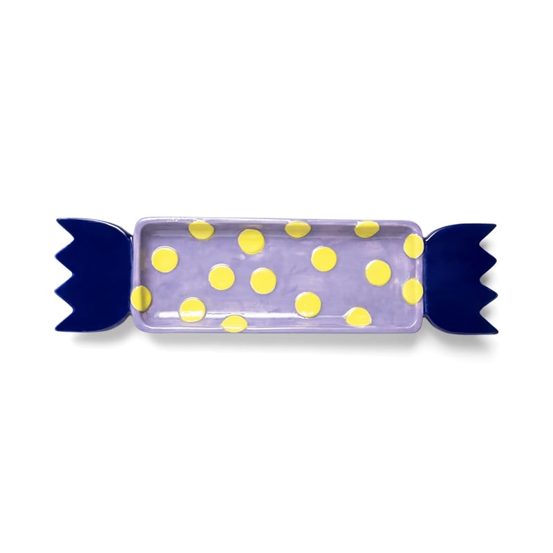 Table et cuisine - Plateaux et plats de service - Plat Candy Dots céramique bleu / 30 x 7,5 cm - & klevering - Dots - Céramique