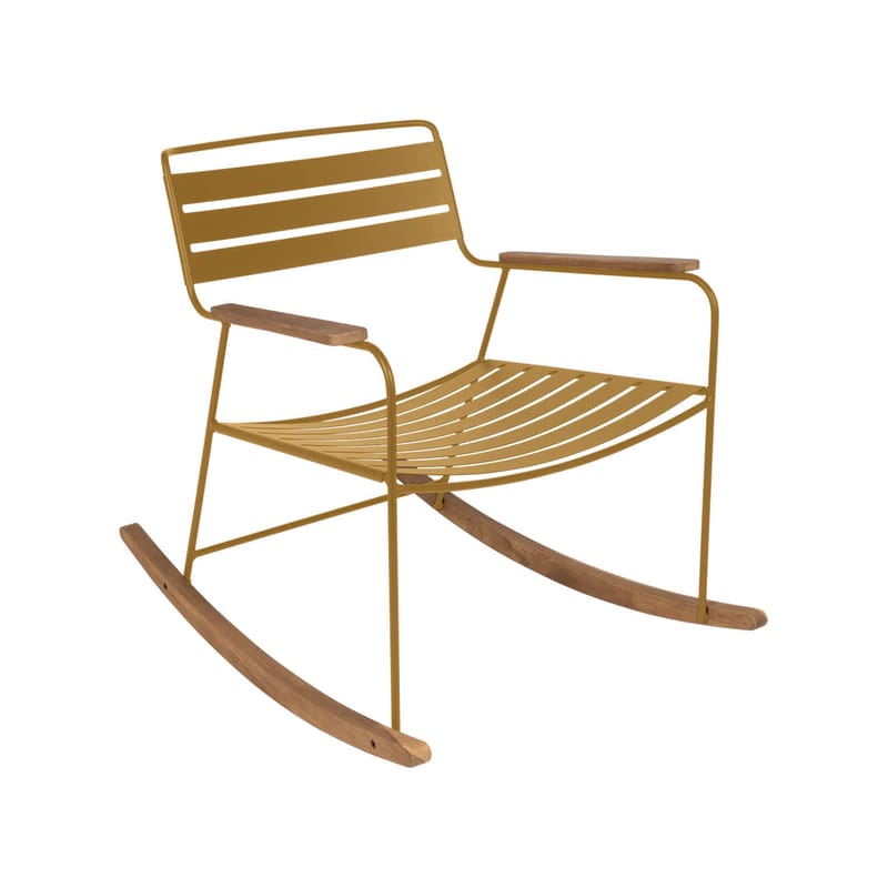 Mobilier - Fauteuils - Rocking chair Surprising métal jaune / teck - Fermob - Pain d\'épices - Acier, Teck