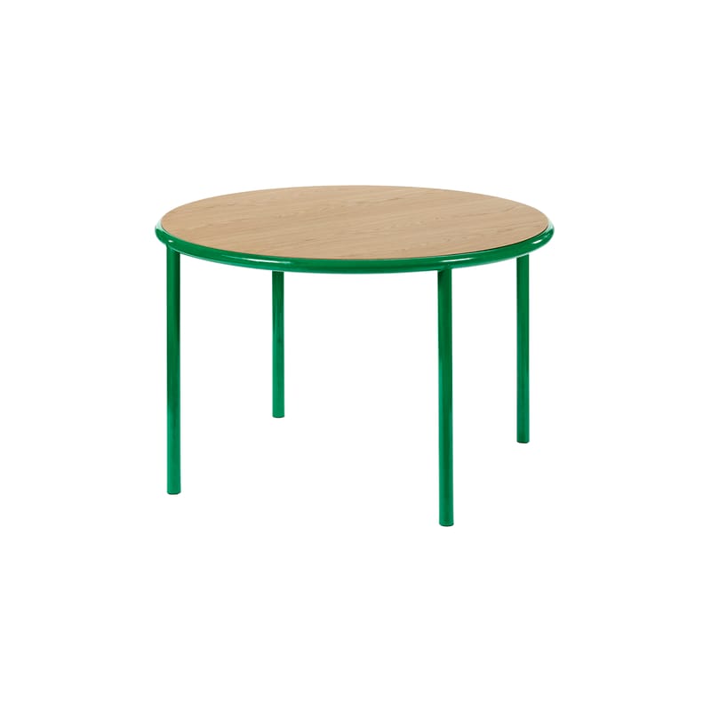 Mobilier - Tables - Table ronde Wooden vert bois naturel / Ø 120 cm - Chêne & acier - valerie objects - Vert / Chêne - Acier, Chêne