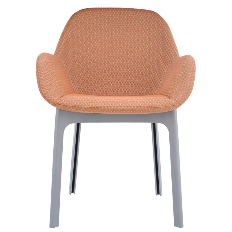Mobilier - Chaises, fauteuils de salle à manger - Fauteuil rembourré Clap tissu orange gris - Kartell - Orange / Pieds gris - Polyuréthane, Technopolymère thermoplastique, Tissu
