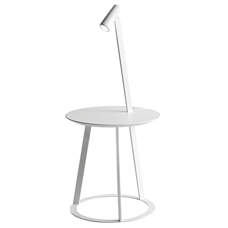 Mobilier - Tables basses - Table d\'appoint Albino métal bois blanc / Lampe LED - Ø 41 cm - Horm - Blanc - Acier laqué, Bois laqué, MDF laqué