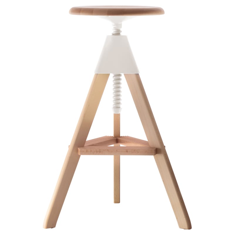 Furniture - Bar Stools - Tom Adjustable bar stool white natural wood Pivoting - Wood & plastic - Magis - Wood / White - Natural beechwood, Polypropylene