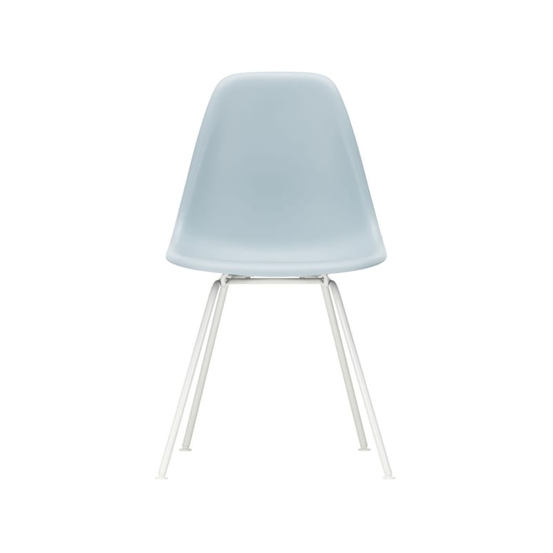 Mobilier - Chaises, fauteuils de salle à manger - Chaise RE DSX - Eames Plastic Side Chair plastique bleu / (1950) - Pieds blancs / Recyclé - Vitra - Gris bleuté / Pieds blancs - Acier laqué époxy, Plastique recyclé post-consommation