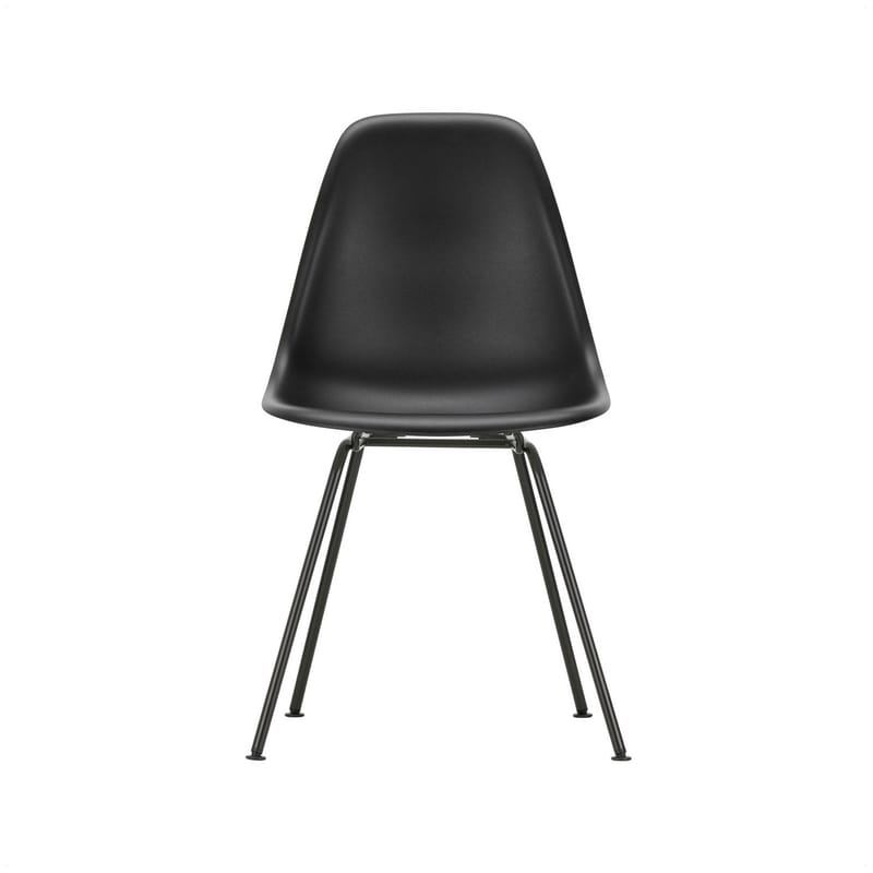 Mobilier - Chaises, fauteuils de salle à manger - Chaise RE DSX - Eames Plastic Side Chair plastique noir / (1950) - Pieds noirs / Recyclé - Vitra - Noir / Pieds noirs - Acier laqué époxy, Plastique recyclé post-consommation