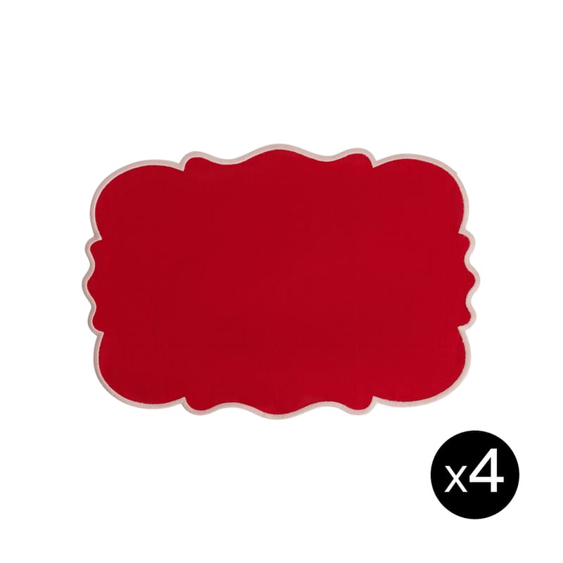 Tendances - Petits prix - Set de table Smerlo tissu rouge / Set de 4 - 33 x 48 cm - Bitossi Home - Rouge / Bord rose - Coton, Lin
