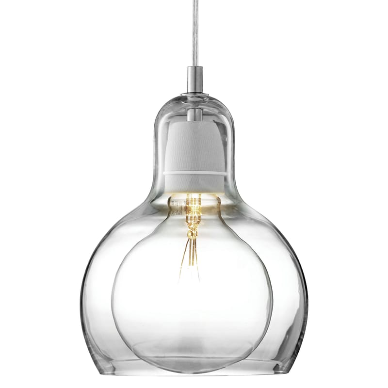 Luminaire - Suspensions - Suspension Mega Bulb verre transparent / Ø 18 cm - &tradition - Transparent / câble transparent - Verre soufflé bouche