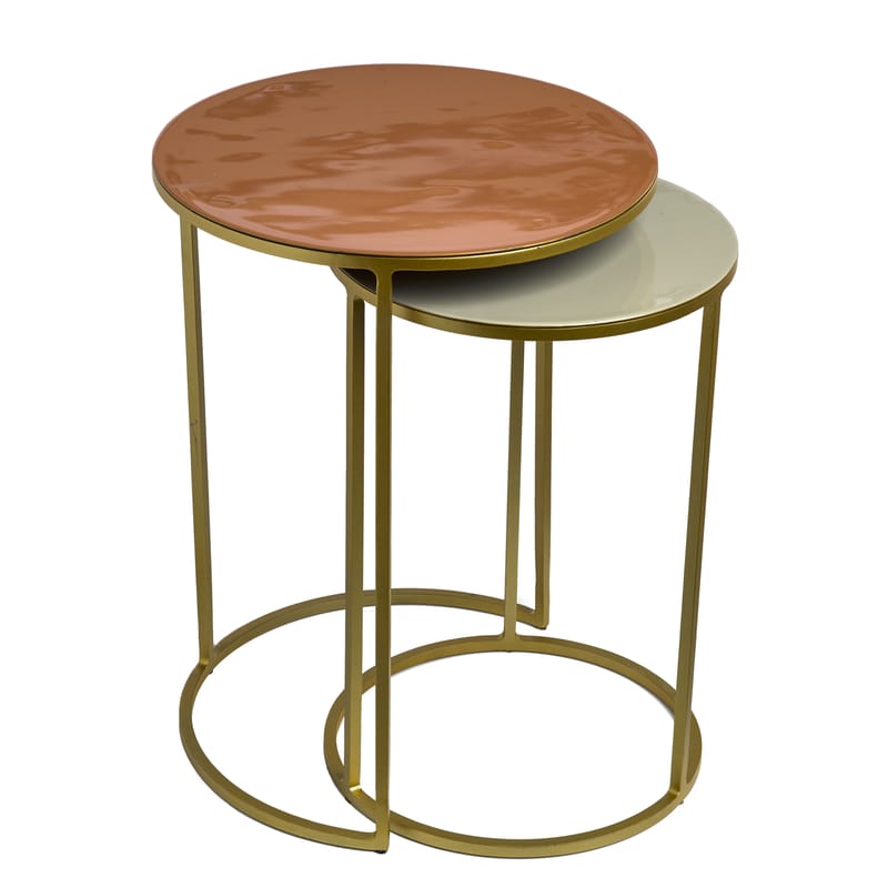 Mobilier - Tables basses - Tables gigognes Enamel métal rose beige / Set de 2 - Fer émaillé - Pols Potten - Rose & beige / Or - Fer émaillé, Métal peint
