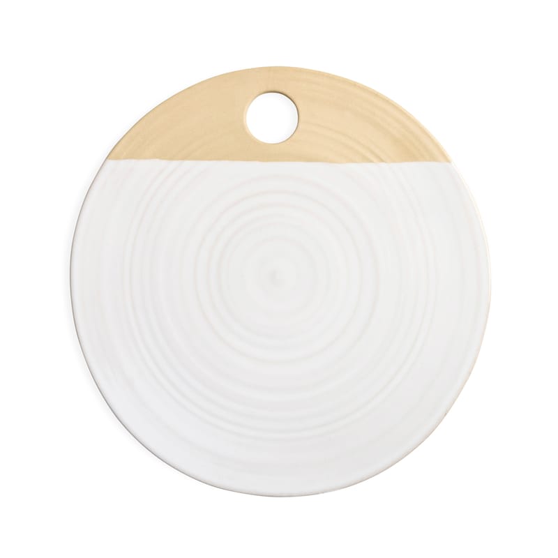 Tableware - Trays and serving dishes -  Chopping board ceramic white / Presentation plate - Ø 23.5 / Natural two-tone sandstone - Au Printemps Paris - White / Natural band - Sandstone